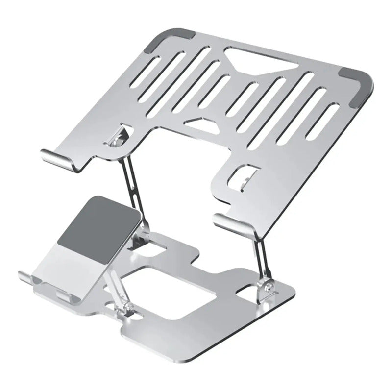 Soporte Para Laptop Y Teléfono Portátil Ajustable Metal 2en1 Gris