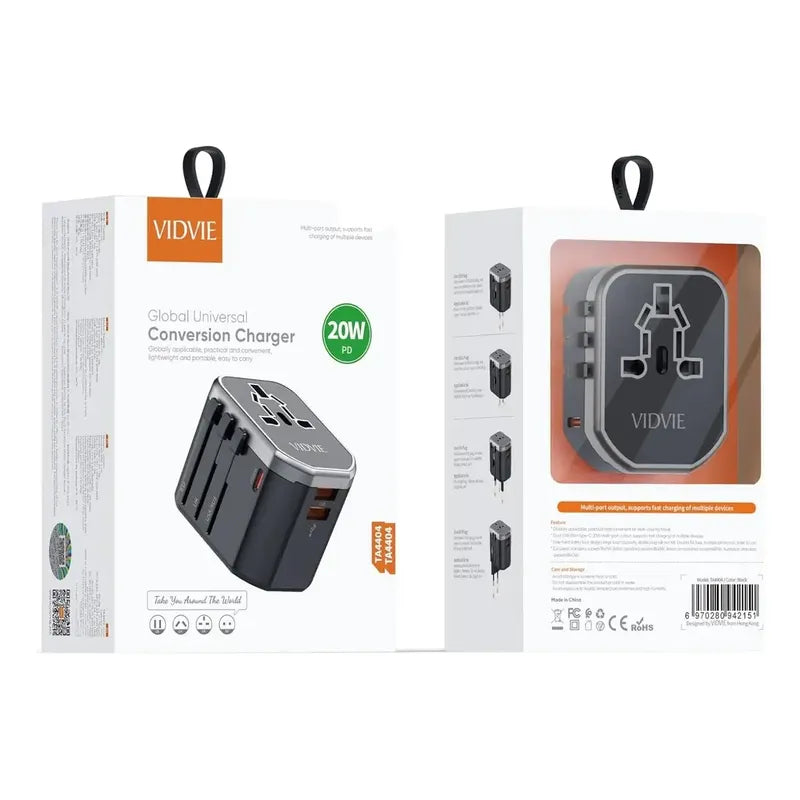 Adaptador Cargador Universal De Viaje Usb Vidvie Ta4404 Negro