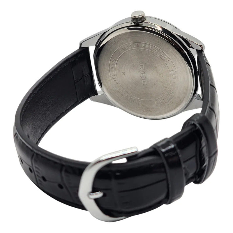 Reloj Para Hombre Casio Mtp_v005l_1b Mtpv005l-1budf Negro Plateado