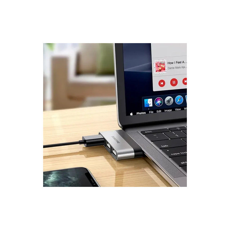 Hub Usb C Borofone Dh1 3 Puertos Usb 3.0 Con Protección Sobrecarga Gris