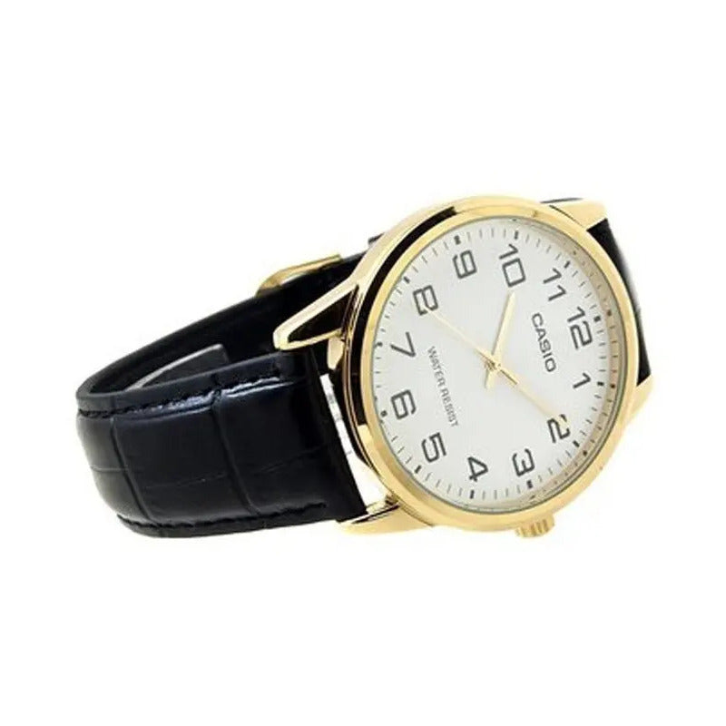 Reloj Pulsera Casio Enticer Mtp-v001gl-7b Negro Dorado Blanco