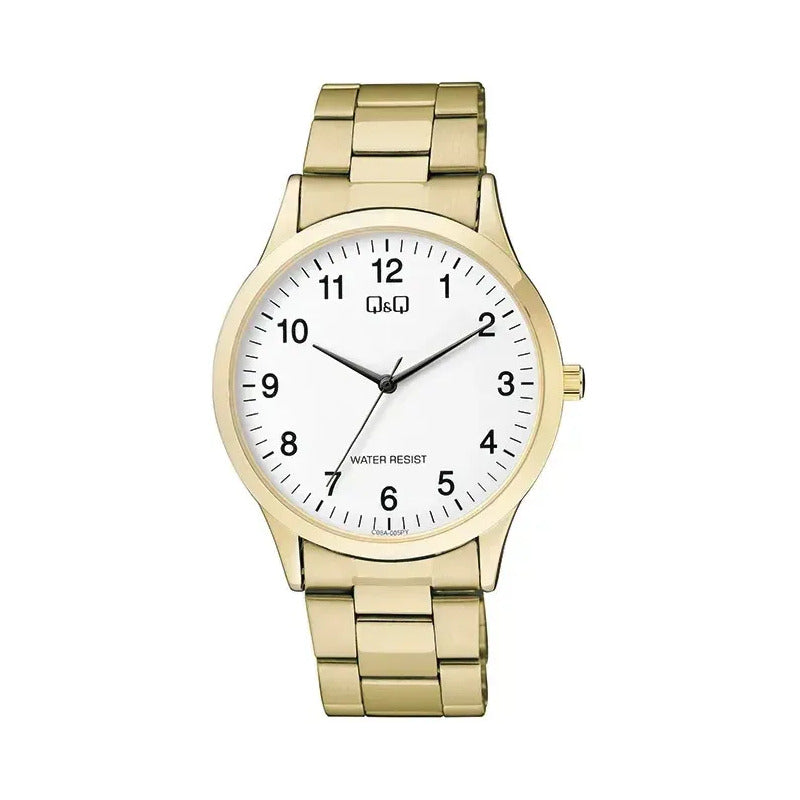 Reloj Q&q Caballero Acero Inoxidable Oro Fondo Blanco Dorado