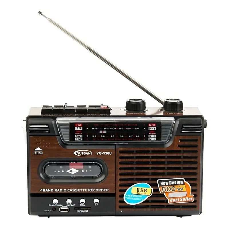 Radio Cassette Yuegan Yg-336u Am/fm Sw1 Sw2 Usb Sd Pilas Marrón