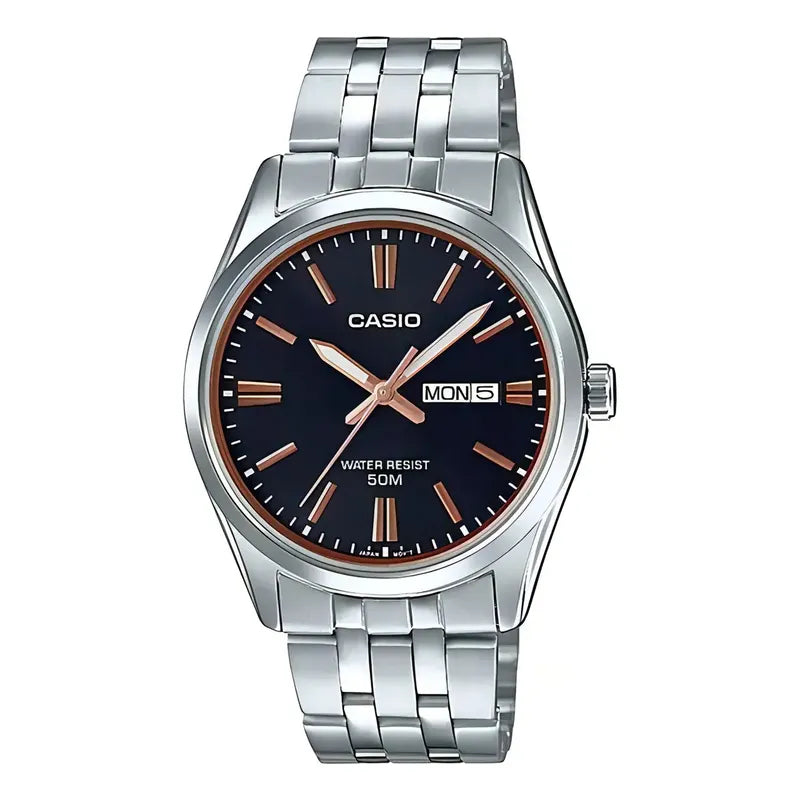 Reloj Casio Hombre Mtp-1335d-2a2 Calendario Sumergible Color De La Malla Plateado Color Del Bisel Plateado Color Del Fondo Negro Negro 1a2