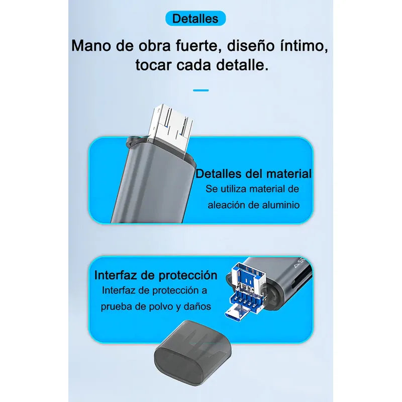 Lector De Tarjetas De Memoria Usb C Adaptador Otg Usb 6 En 1 Gris Espacial