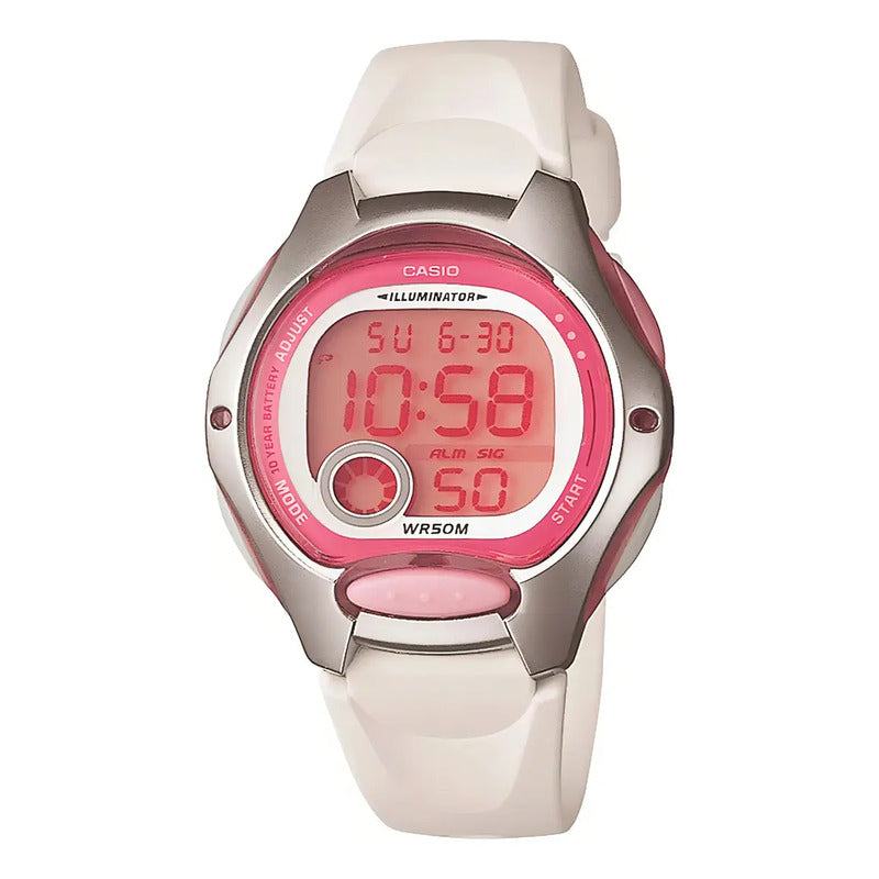 Reloj Deportivo Unisex Casio Core Ladies Lw-200-7avdf Digital Con Correa Blanca De Resina Blanco Plateado Rosa
