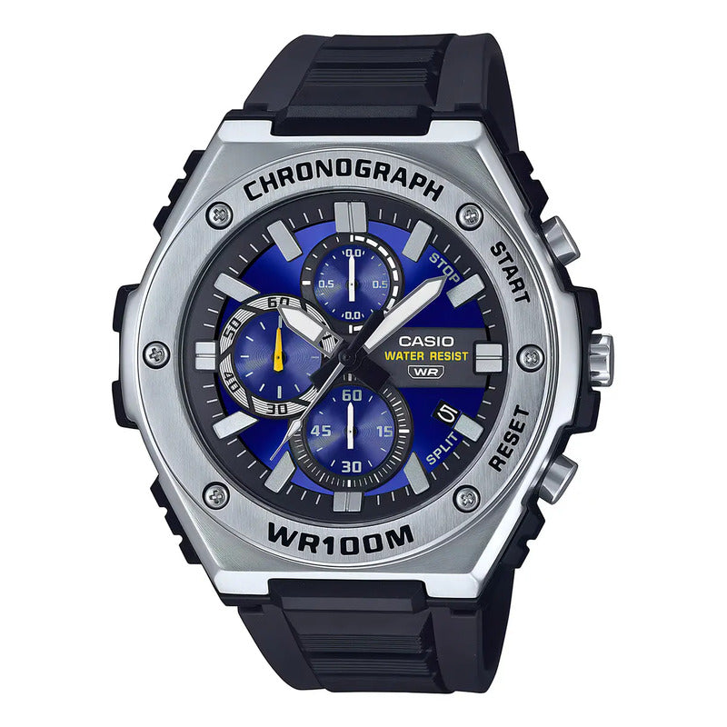 Reloj Hombre Casio Mwa-300h-2avdf Sport Correa Negro Bisel Plateado Fondo Azul