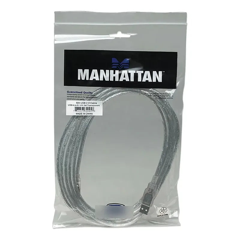Cable Impresora Usb-a A Usb-b 3m Manhattan 2.0 Conexión Segura Plateado