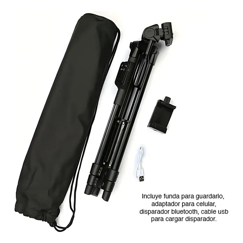 Trípode Profesional Con Bluetooth Para Celular Y Cámara, 128 Cm De Altura, Negro