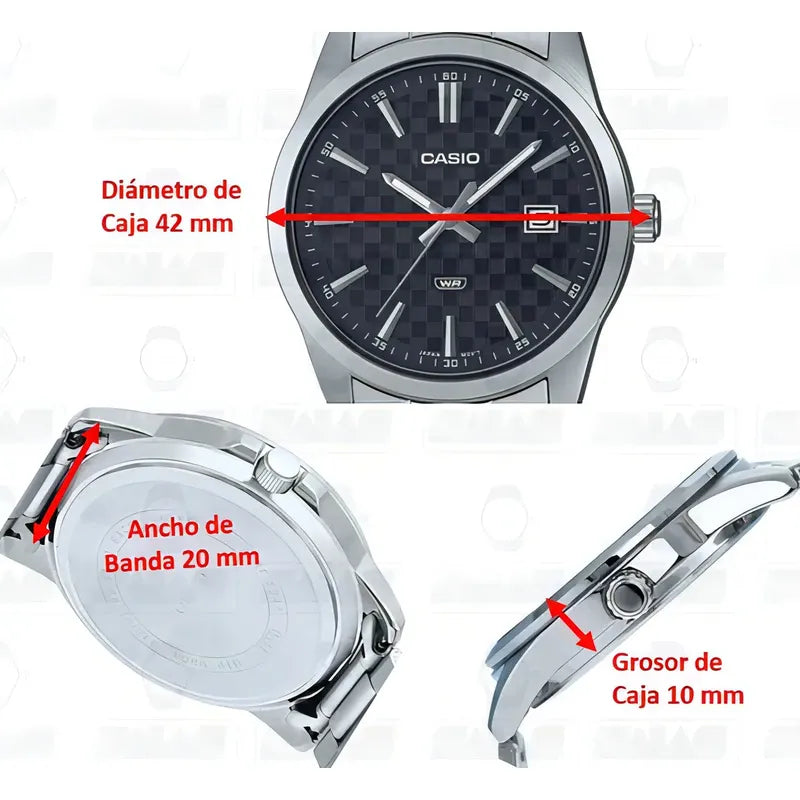 Reloj Casio Análogo Mtp-vd03d-1a Hombre Acero Color Del Fondo Negro Mtp-vd03d-1a Plateado