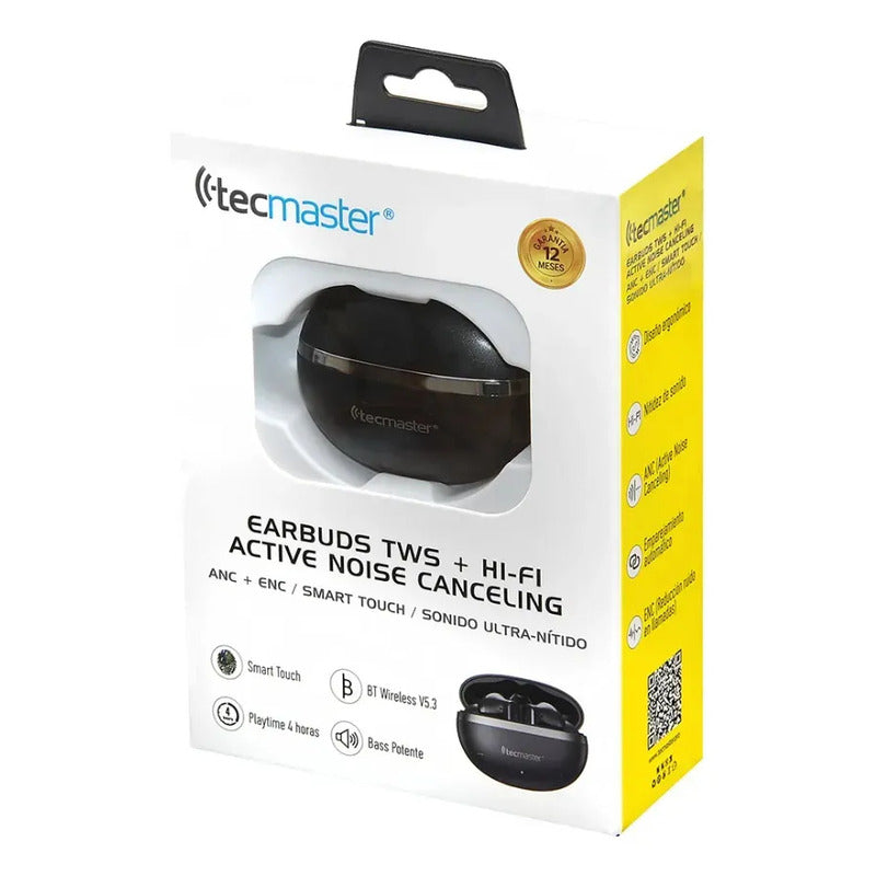Audífonos Bluetooth Tecmaster Tm-300528 Con Micrófono Y Tws Negro