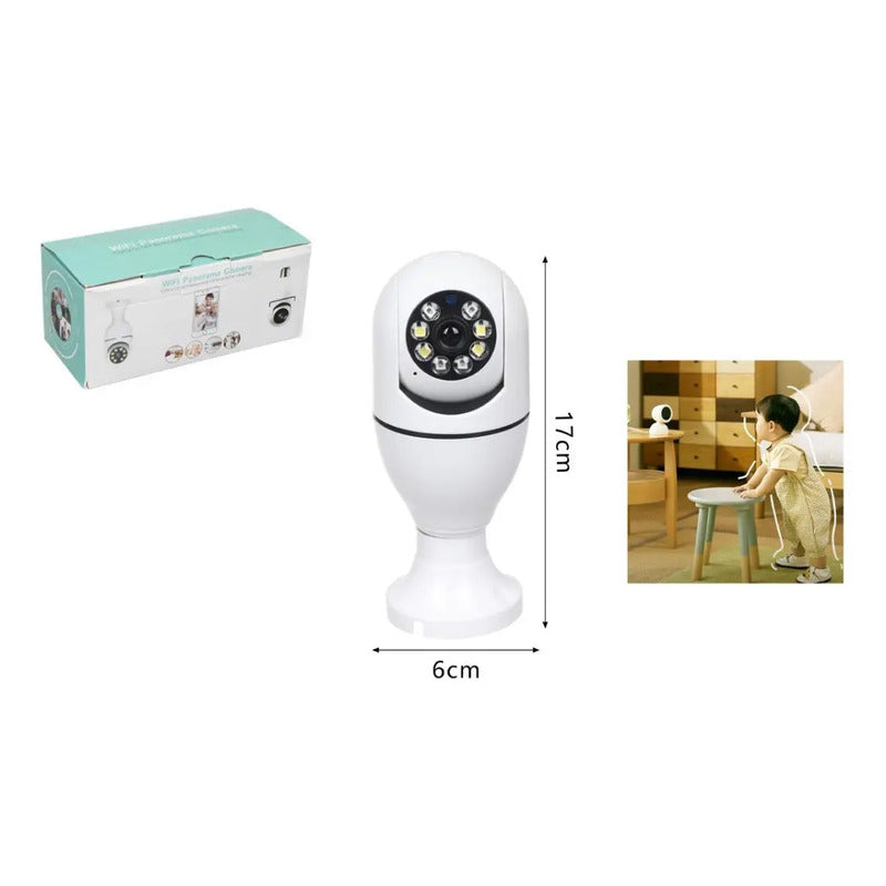 Camara De Seguridad Red Inalambrica 360° Tipo Ampolleta Blanco