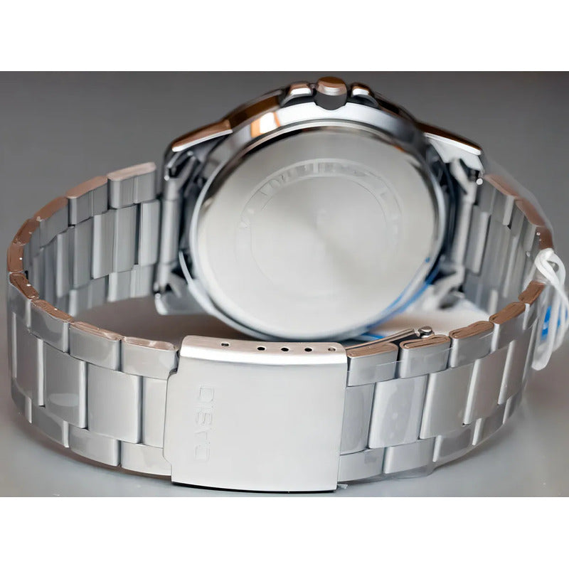 Reloj Casio Hombre Mtp-vd01d, 50m, Fechador, Correa Plateado Bisel Plateado Fondo Negro