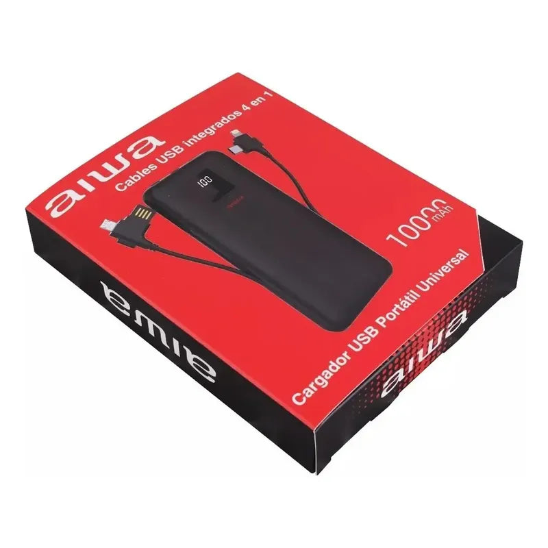 Cargador Portátil Aiwa 10.000 Usb 4 En 1 Universal Negro Negro