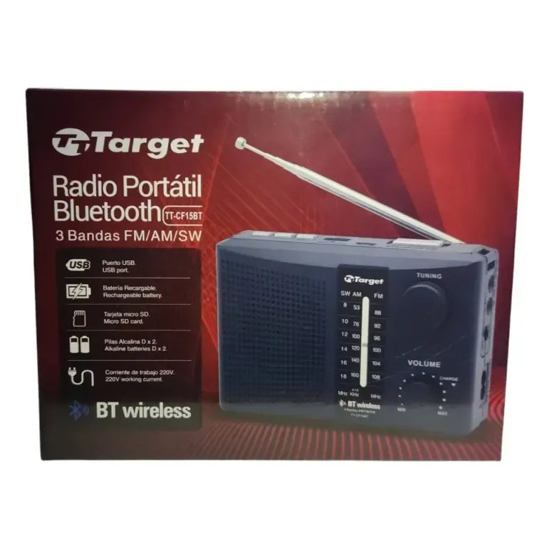 Radio Target Portátil Bluetooth Usb 3 Bandas Am/fm/sw Negro