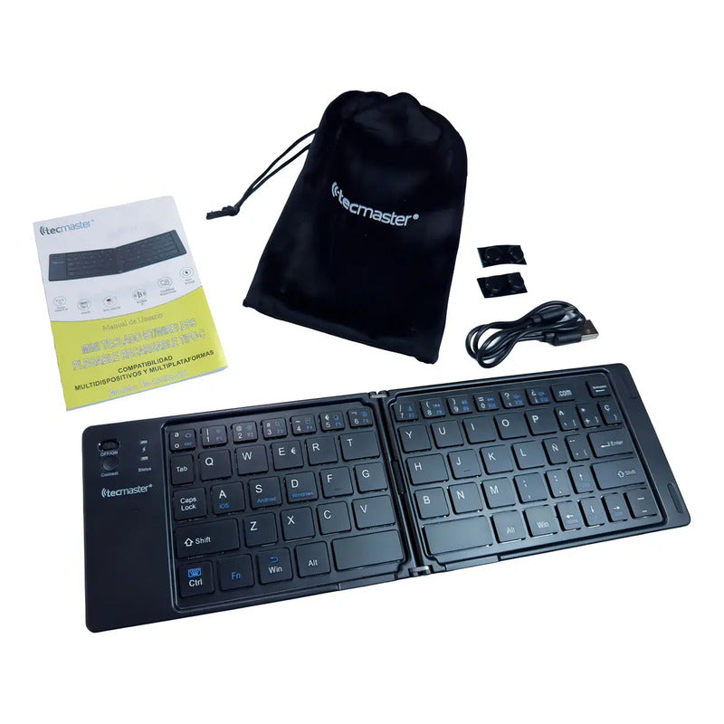 Teclado Plegable Bluetooth Tecmaster Negro Tipo-c Compatible Windows Ios Android Inglés Internacional