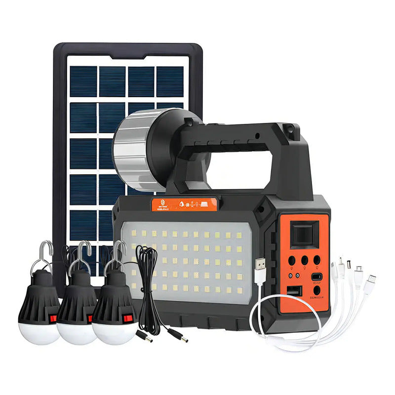 Kit Emergencia Solar Camping Ampolletas Linterna Usb Radio Color Negro