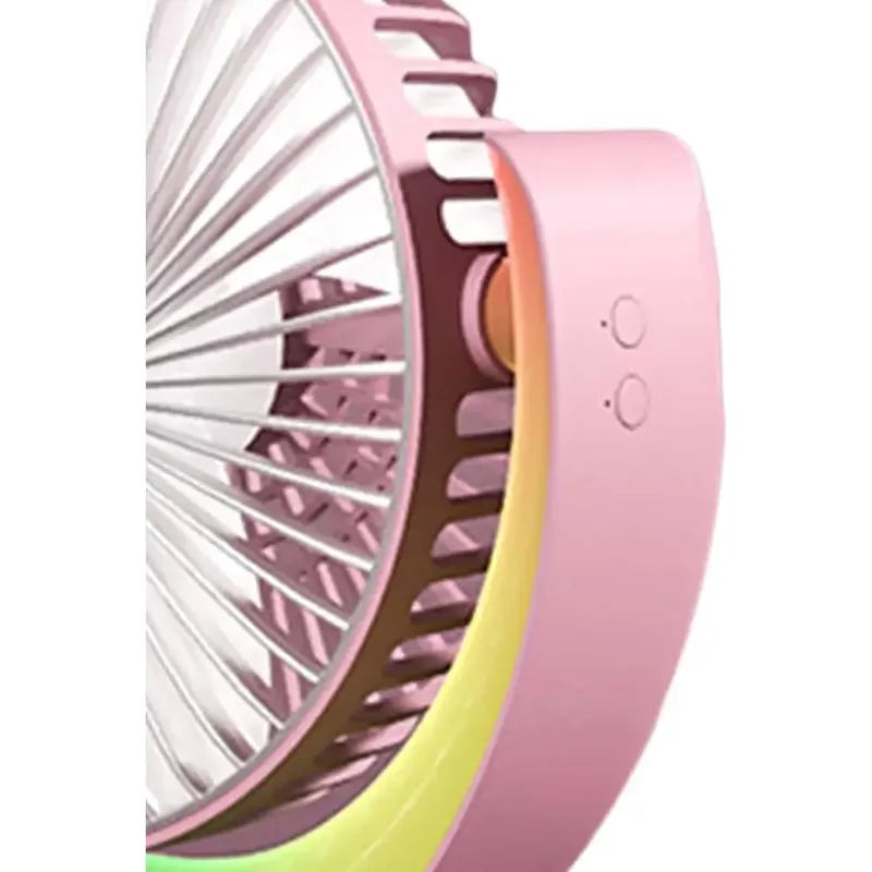 Ventilador De Mesa Recargable Usb 2 En 1 Con Lámpara Luz Led 16.5 Cm Rosado Blanco Plástico 3