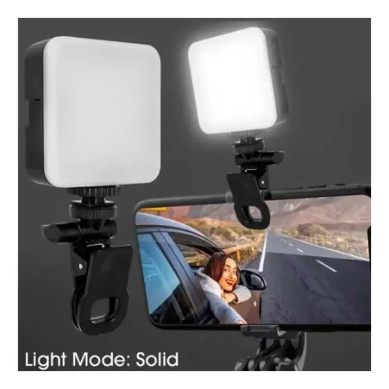 Mini Led Selfie Portátil,clipde Anillo,led Aro De Luz Cuadra Color Negro