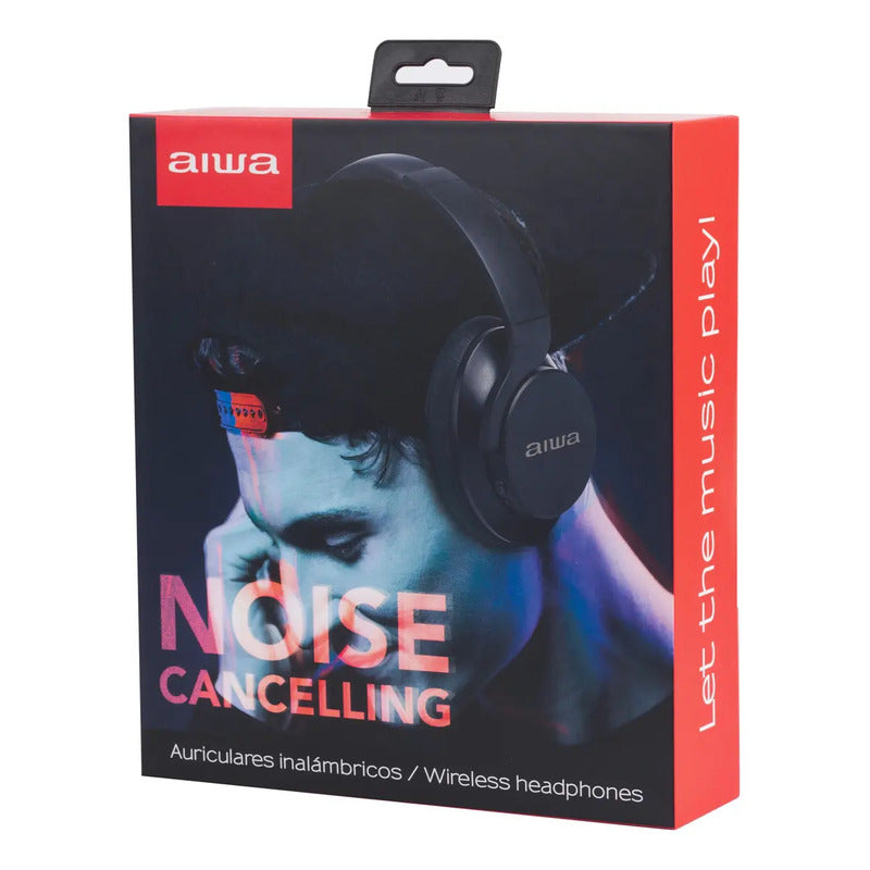 Audifonos Bluetooth Over Ear Aiwa Noise Cancelling Knc1090l Color Negro Luz Azul