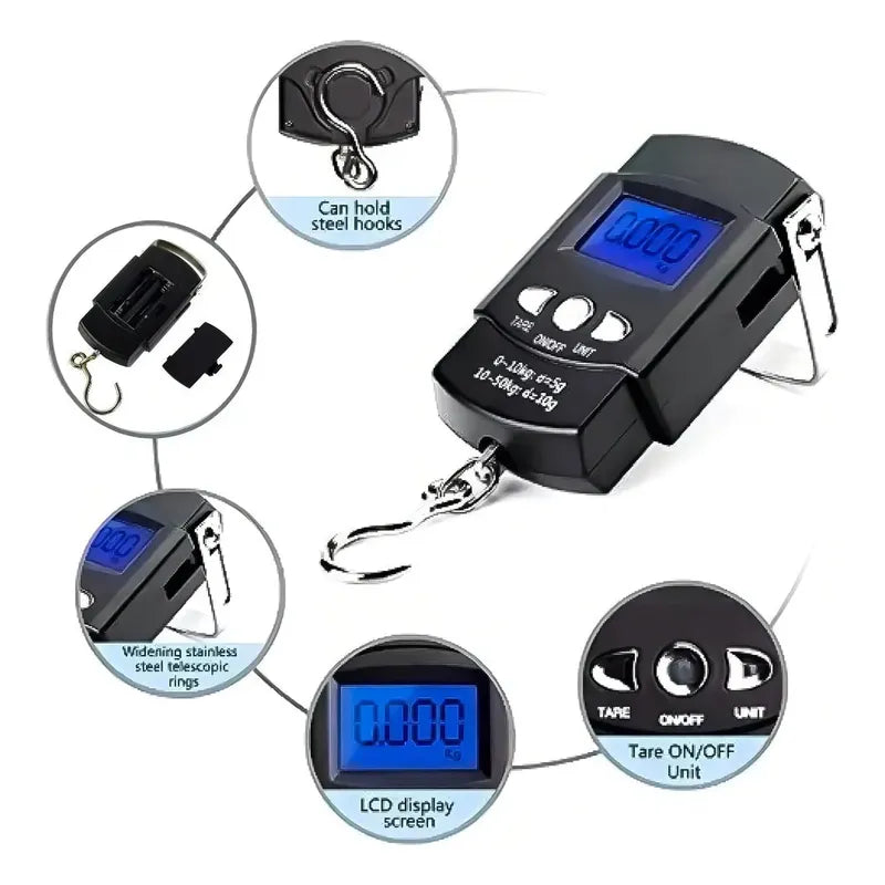 Balanza Pesa Mano Digital Electronica Colgante Portatil Lcd Color Negro