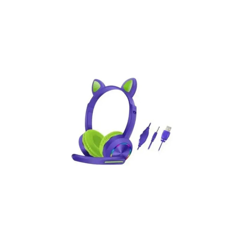 Audífonos Cat Ear Con Micrófono Y Luz Led Akz-020