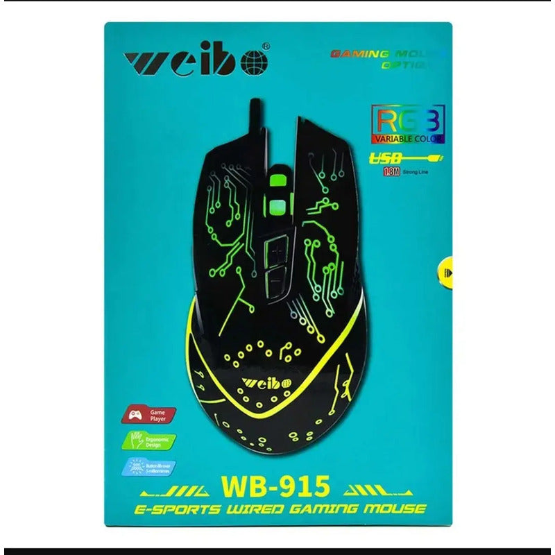 Mouse Gamer Rgb 3200 Dpi Ergonómico Alta Precisión Usb Negro