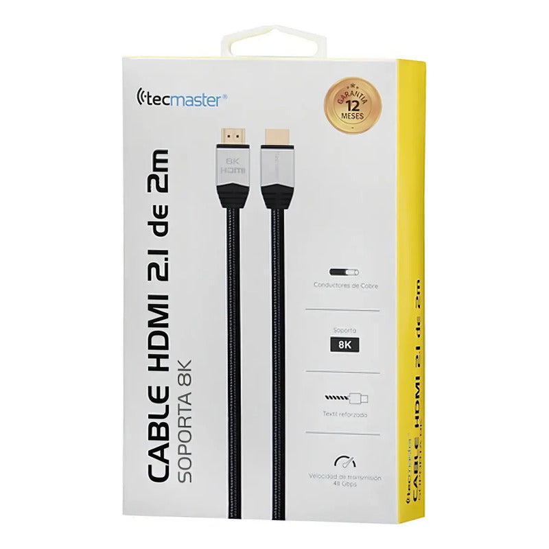 Cable Hdmi Tecmaster Alta Definición 2.1 8k 2m Compatible 3d Hdr Earc Negro