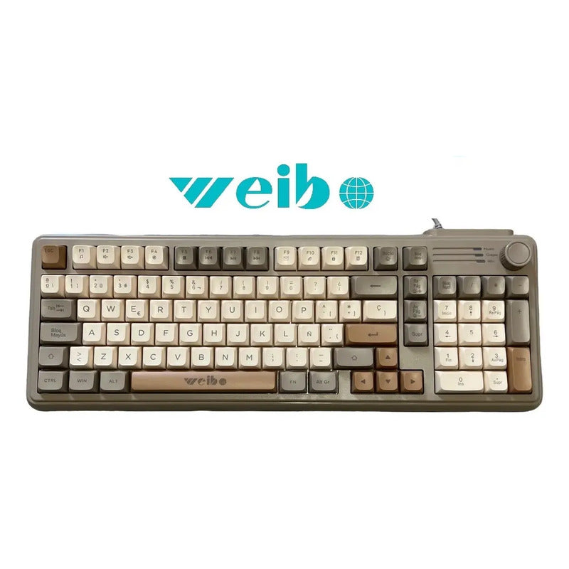Teclado Gamer Rgb Weibo Wb-222 Con Iluminación Multiefectos Perilla Usb Gris Español De Latinoamérica