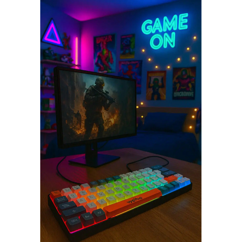 Teclado Gamer Weibo Wb333 Mini Rgb Iluminación Multiefecto Usb-c Compacto Negro Español De Latinoamérica