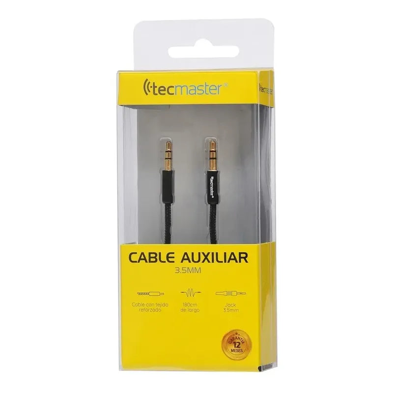 Cable Auxiliar Audio 3.5 Mm De 1.8 Mts Textil Black