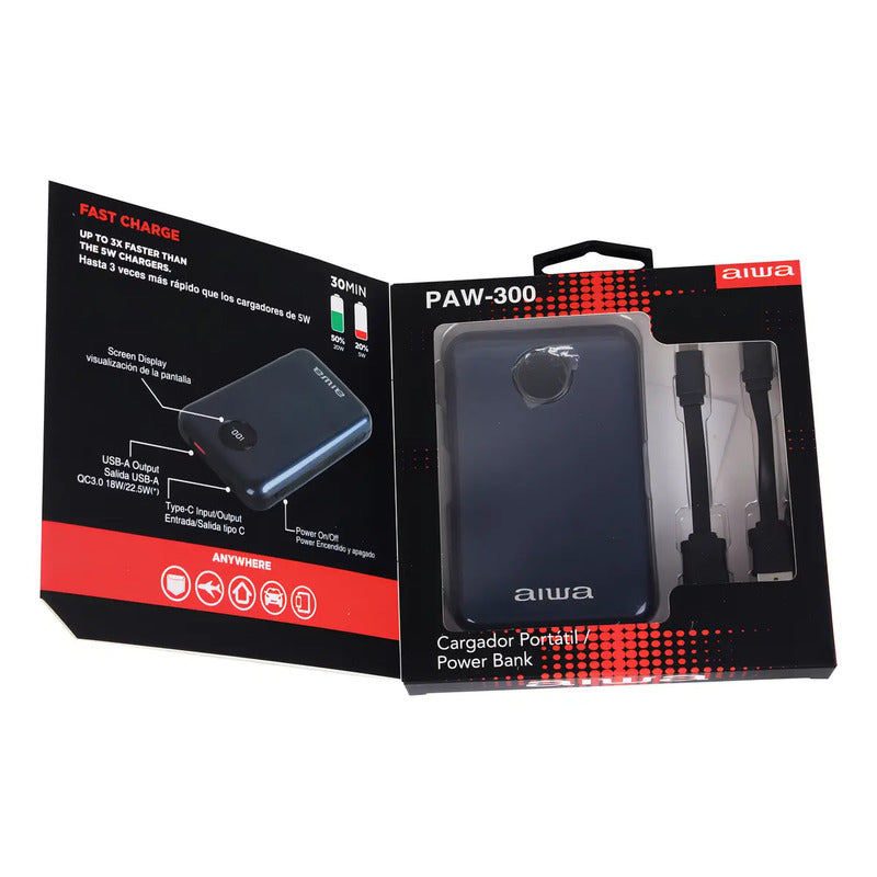 Cargador Batería Externa Power Bank 10.000 Mah Aiwa Paw-300 Color Azul Oscuro