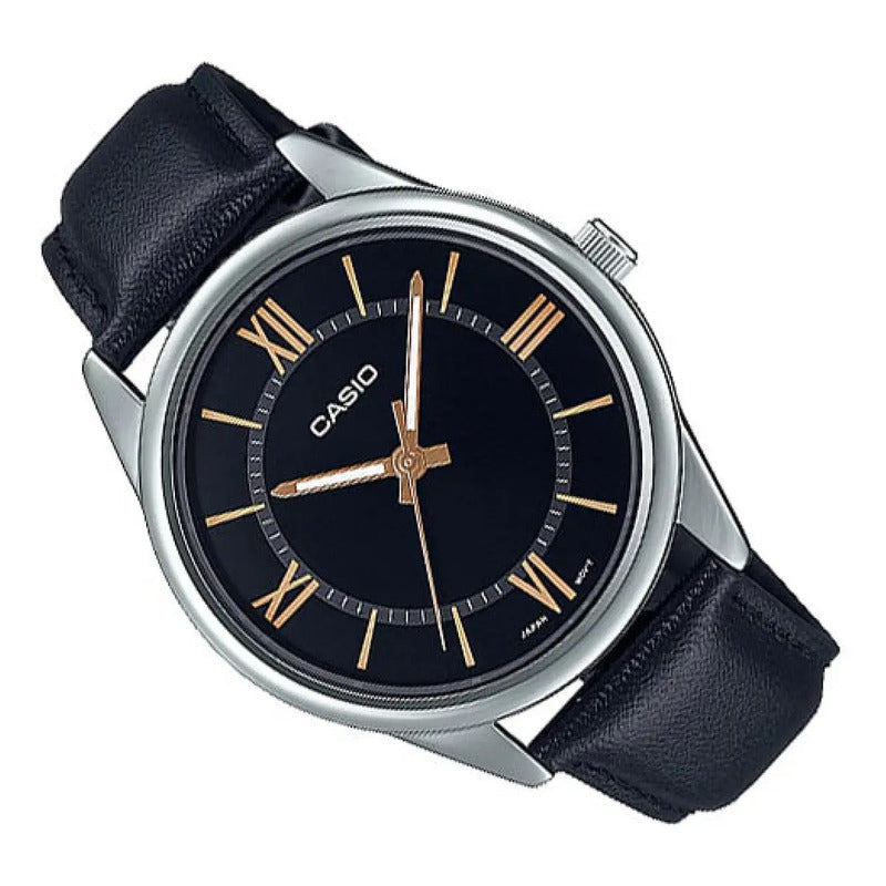 Reloj Casio Mtp-v005l-1b5 Para Hombre Con Correa De Cuero Plateado Black