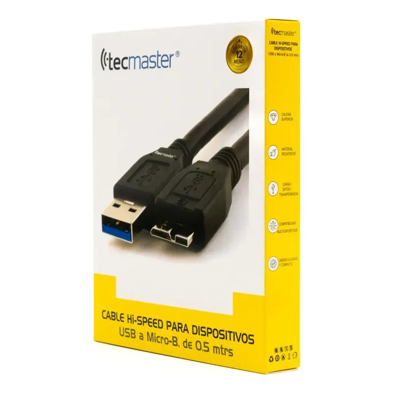 Cable Usb A Micro B Tecmaster De 50 Cm, Negro