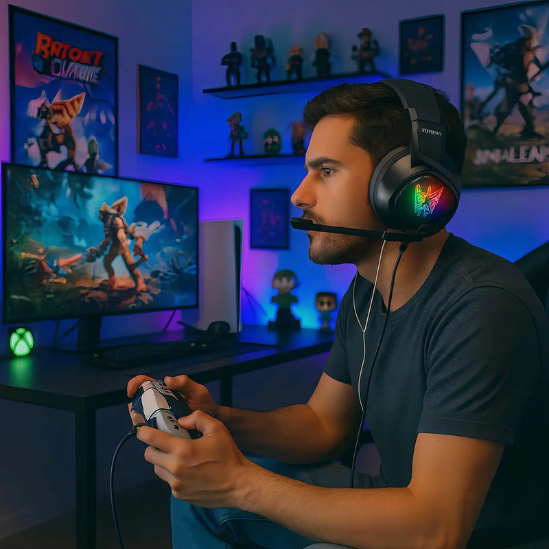 Headset Onikuma K19 Gamer Con Micrófono Y Luz Led Rgb Para Pc Y Consolas Negro