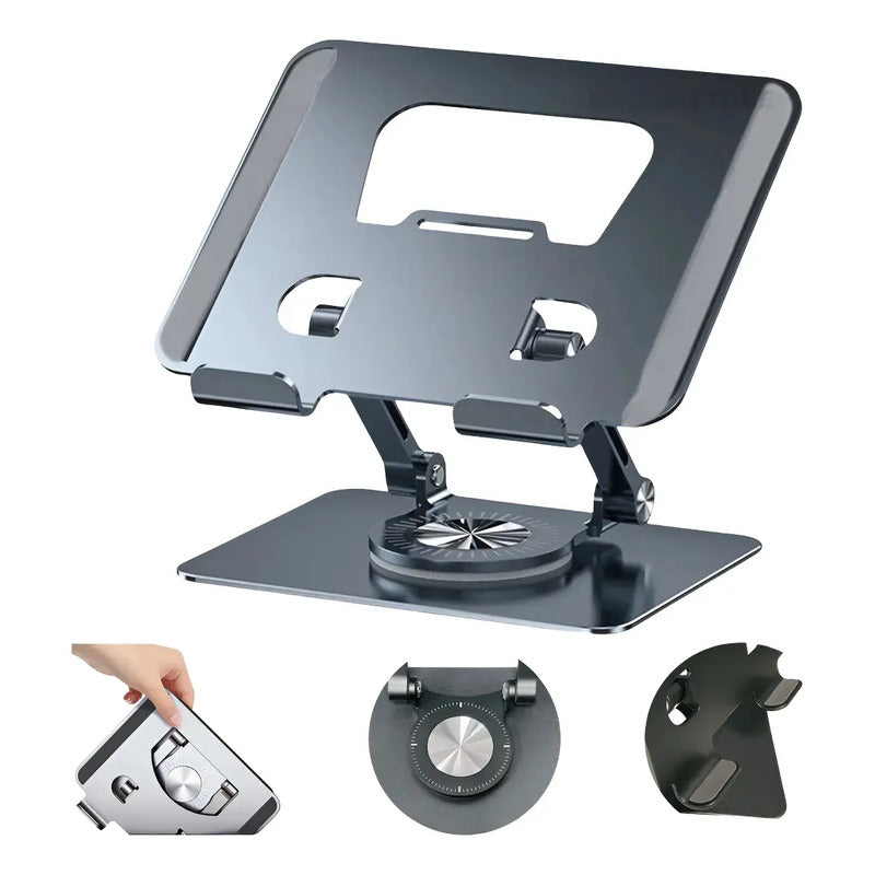 Soporte Giratorio Aluminio Ajustable Plegable Tablet Gris Oscuro