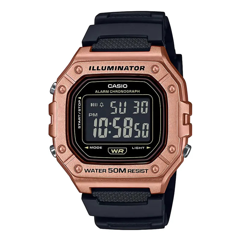 Reloj Casio W-218hm-5b Resina Hombre Oro Rosa Negro