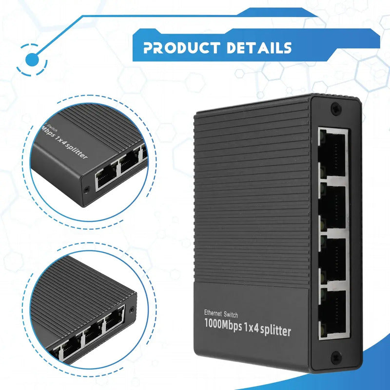 Adaptador Ethernet Rj45 Divisor De Red 4puertos 1000mbps