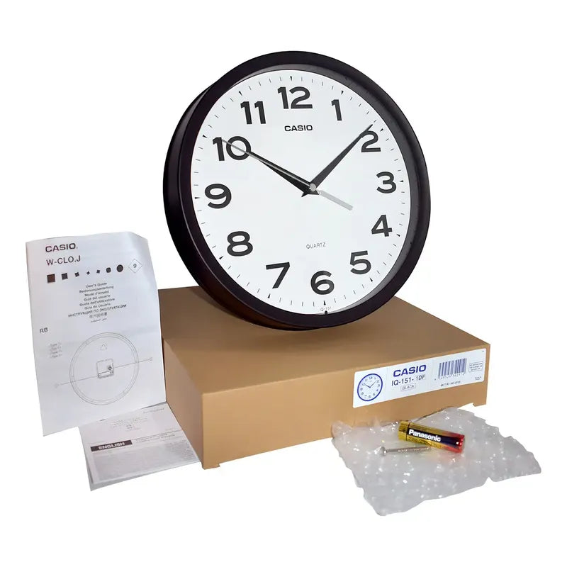 Reloj Casio Mural Iq-151-1df Análogo Borde Negro Fondo Blanco