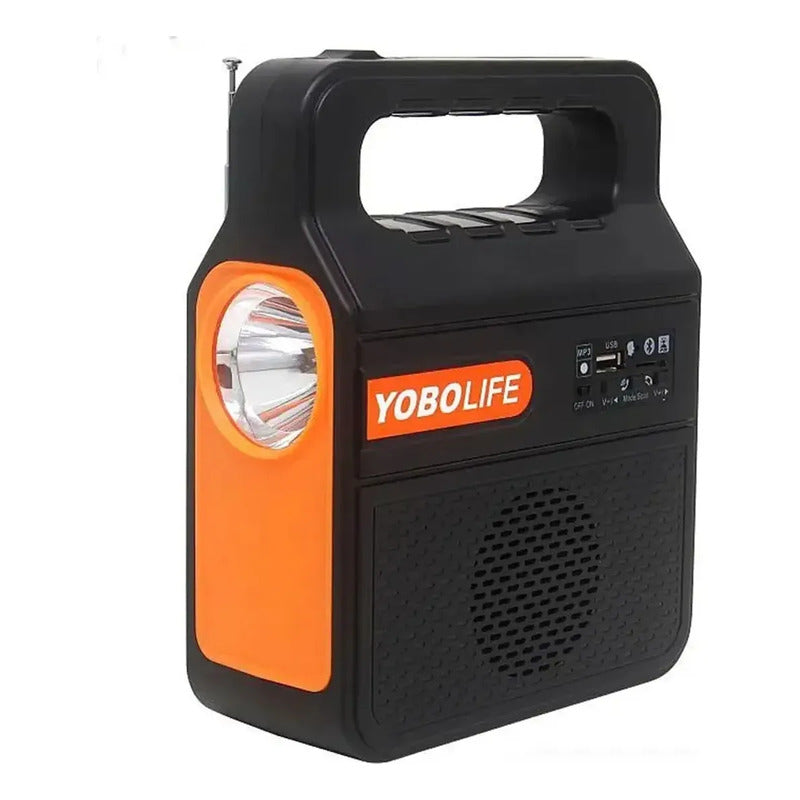 Kit Emergencia Solar Con Radio-parlante+ Linterna+ Foco Negro