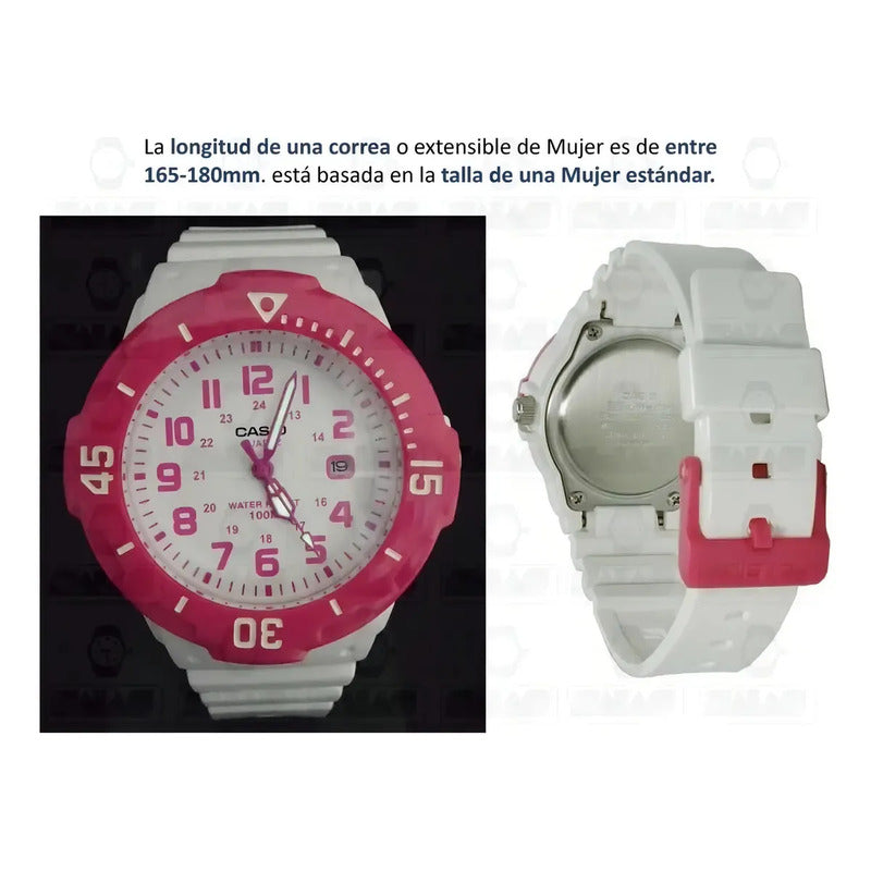 Reloj Casio Analógico Para Mujer Lrw-200h-4bv Blanco Con Detalles Fucsia