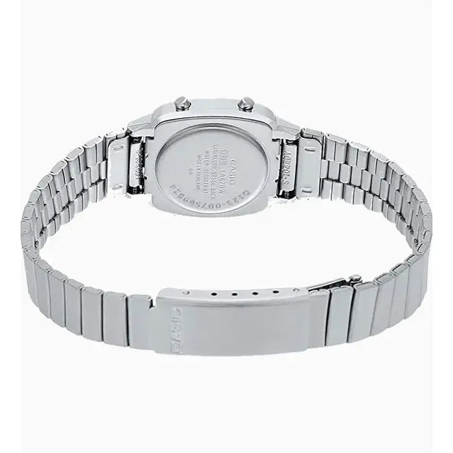 Reloj Casio La-670wd-1d Digital Para Mujer, Con Correa De Acero Inoxidable Plateado Negro