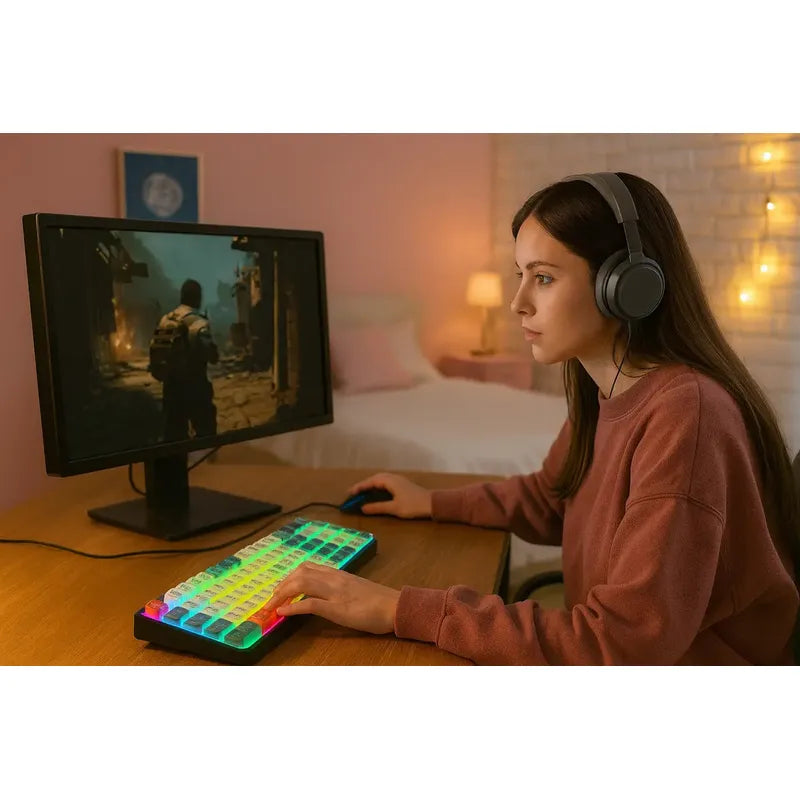 Teclado Gamer Weibo Wb333 Mini Rgb Iluminación Multiefecto Usb-c Compacto Negro Español De Latinoamérica