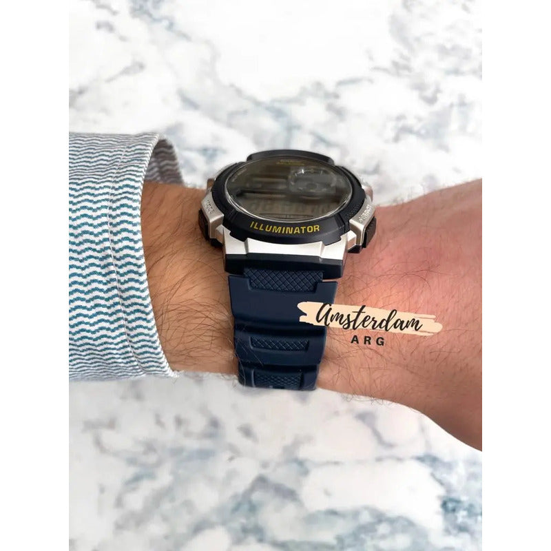 Reloj Casio Hombre Mod Ae-1000w Sumergible Malla Azul 2a Bisel Azul Fondo Negro