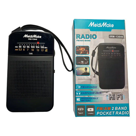 Mini Radio Portátil Am Fm Recargable Con Salida Para Audífonos Negro
