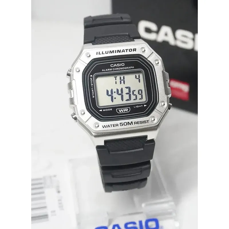 Reloj Casio W-218hm-7a Resina Hombre Plateado Negro