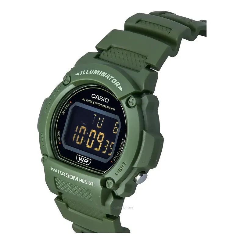 Reloj Pulsera Digital Casio W-219hc-3bvdf Con Correa De Resina Color Verde - Bisel Negro