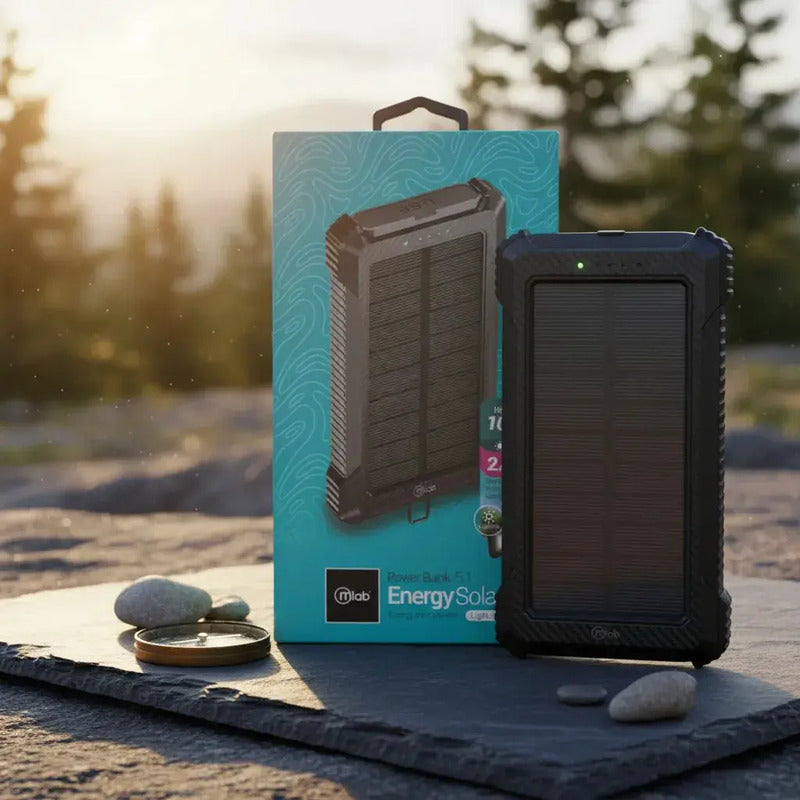 Cargador Portátil Solar Mlab De 10.000 Mah, Batería Externa Con Carga Rápida Y Linterna Negro