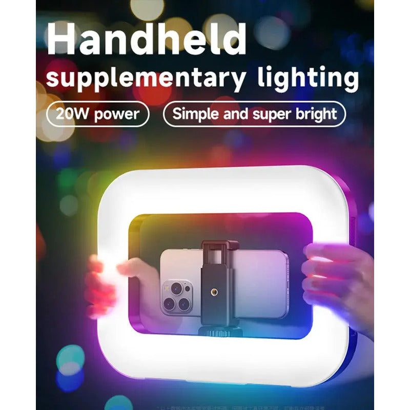 Aro De Luz Rectangular Rgb Portátil Recargable Negro Dimiable