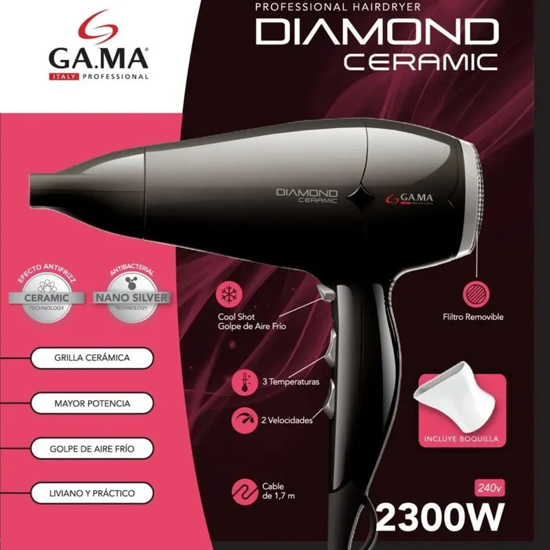 Secador De Pelo Gama Diamond St Bk 220 Ion 2300 Watts Color  Negro